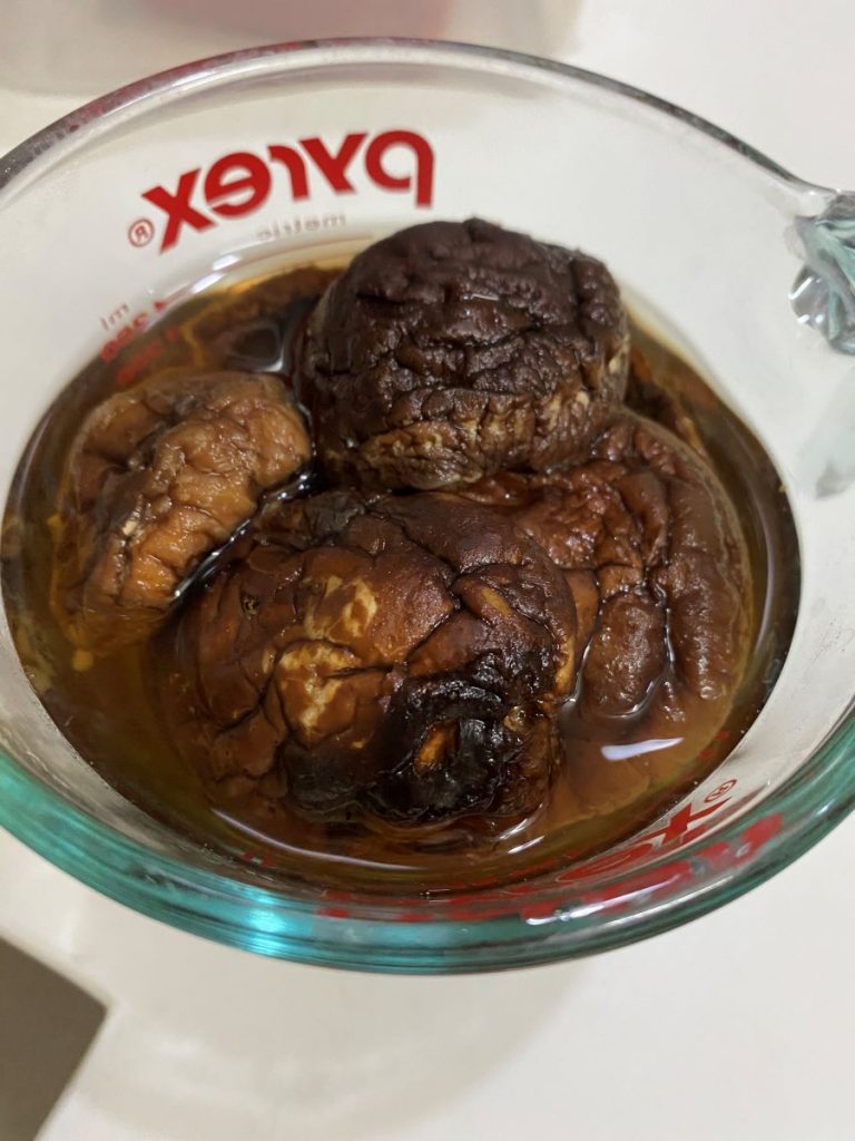 Shiitake mushrooms soaking